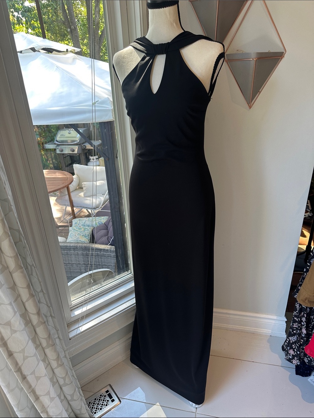 VINTAGE 90s Y2K FAIRWEATHER Elegant Black Maxi Dress Halter Neckline Size 3-4